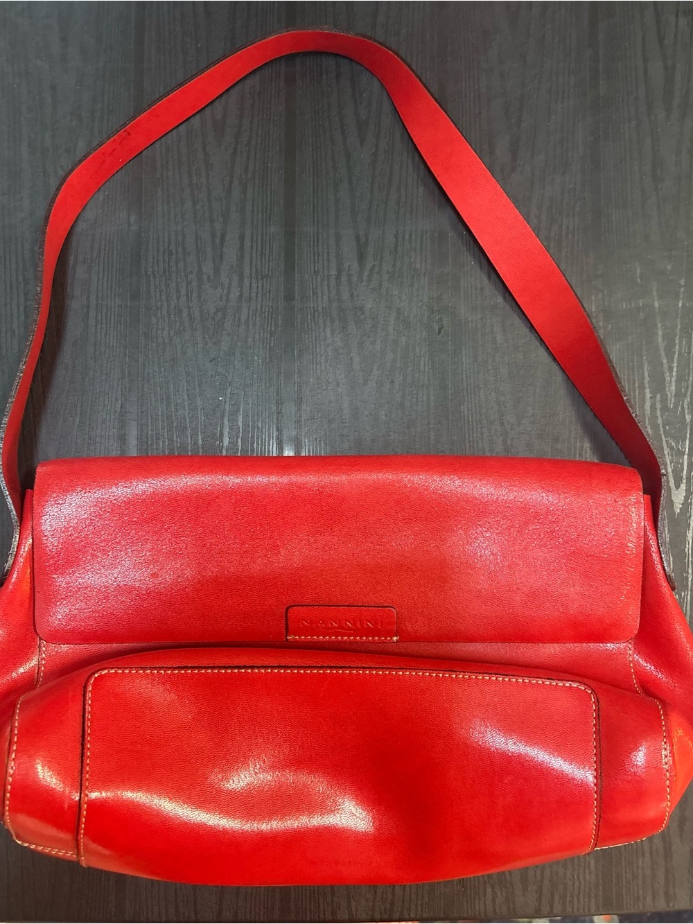 Vintage Nannini Bright Red Genuine ItalianLeather Shoulder Bag with Front Pocket
